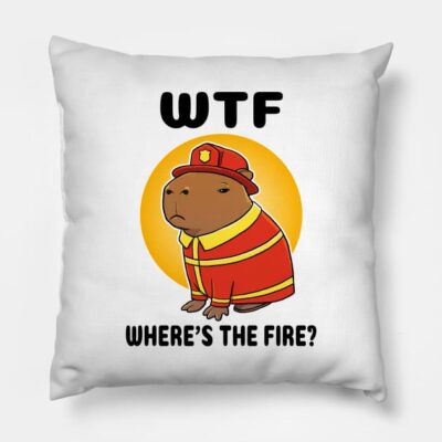 Wtf Wheres The Fire Capybara Firefighter Throw Pillow Official Firefighter Merch