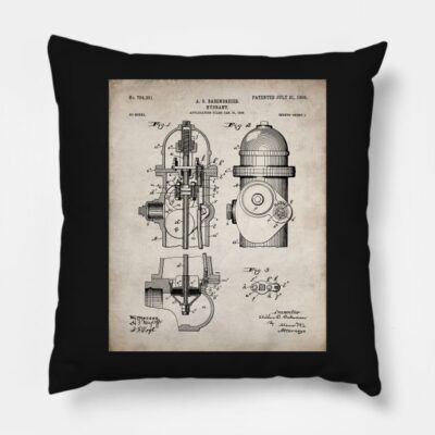 Fire Fighter Patent Fire Hydrant Art Antique Throw Pillow Official Firefighter Merch