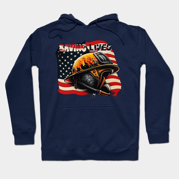 Fire Fighters Saving Lives Helmet With Usa Flag Hoodie