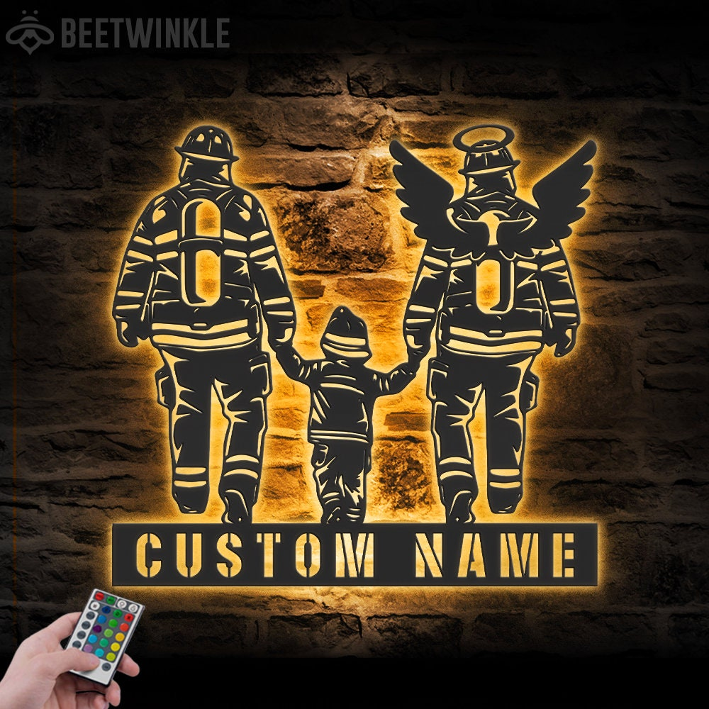 Personalized Memory Fireman Metal Wall Art LED Light